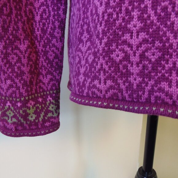 Nomadic Traders Women's SZ 14 Full Zip Plum Nordic Lagen Fair Isle Cardigan - Picture 8 of 9